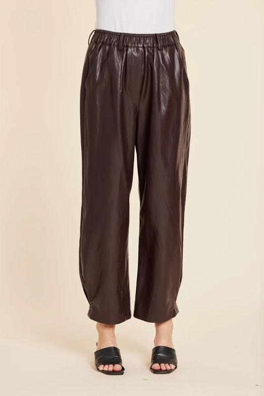 Faux Leather Barrel Leg Pant by Dolce Cabo in Eggplant