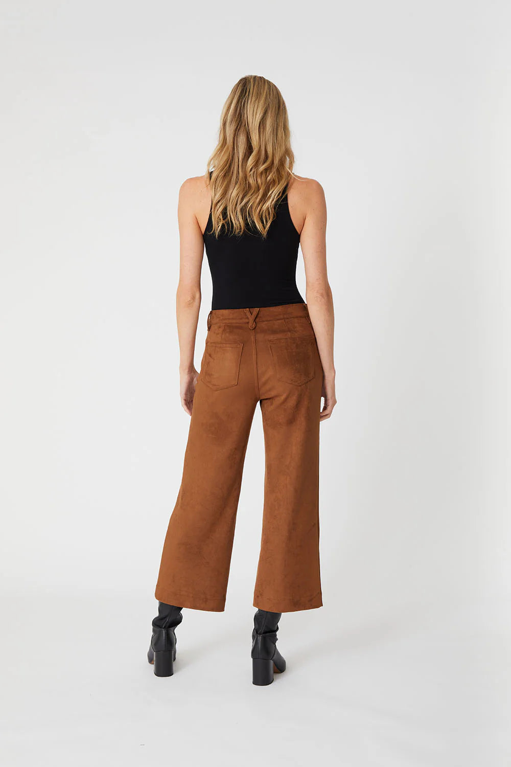 Annabelle Crop Vegan Faux Suede Wide Leg Pant by Level 99 in Tobacco