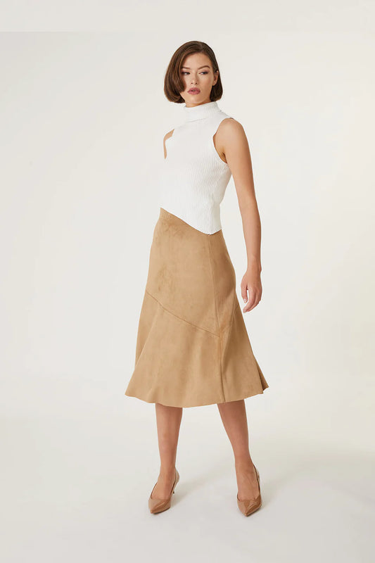 Vegan Faux Suede Skirt by Level 99 in Golden