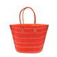 Small Santa Cruz Pinstripes Straw Tote Bag by Shebobo in Coral