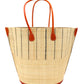 Large Santa Cruz Two-Tone Pinstripes Straw Tote Bag by Shebobo in Natural w/Black Pin