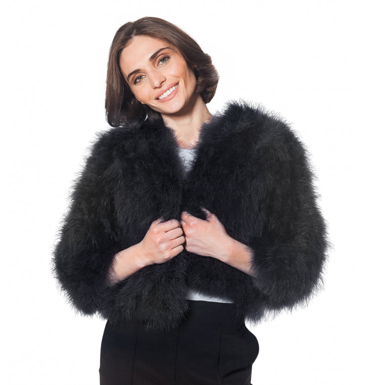 Feather 3/4 Sleeve Bolero by Linda Richards in Black