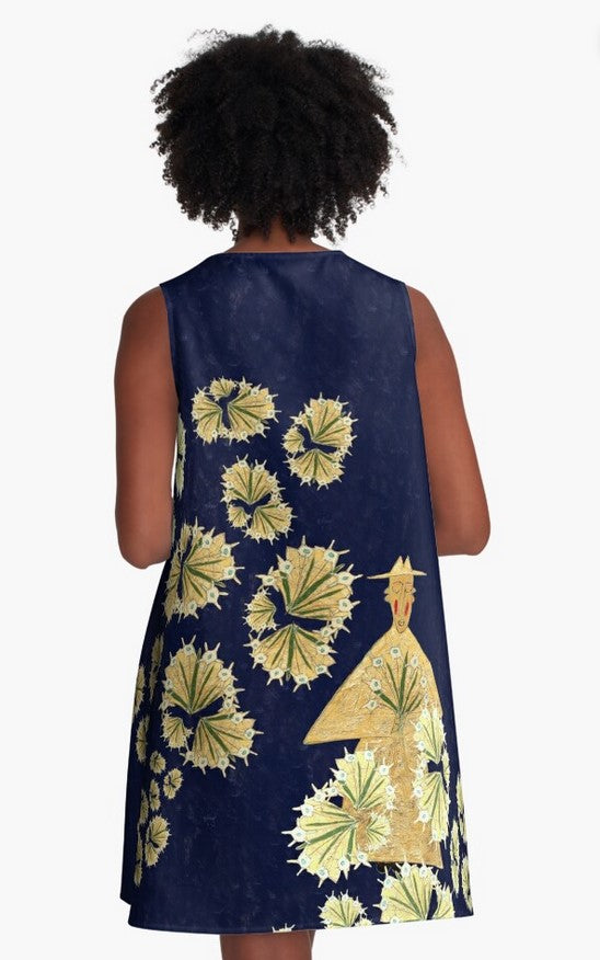 Golden Cahaba Lilies Dress by Tre Lilli in Midnight