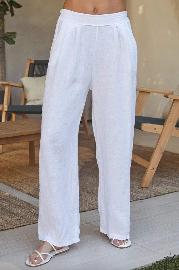 Wide Leg Pleated Linen Pants by Milio Milano in White