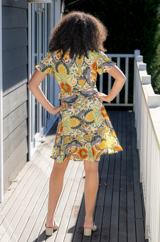 Short Sleeve Short Wrap Dress by Cienna in Pali