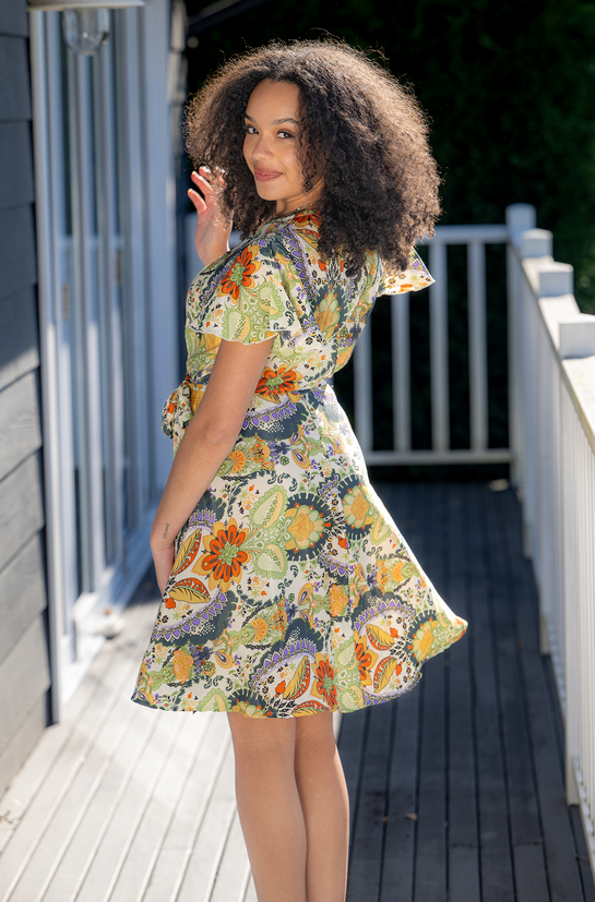 Short Sleeve Short Wrap Dress by Cienna in Pali