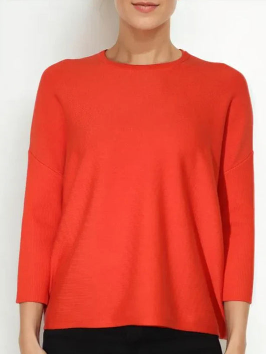 Oversized Crew Neck Pullover with Rib Sleeves by Metric Knits in Mandarin