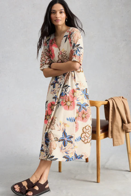 Kate Button Through Midi Dress by White Stuff in Ivory