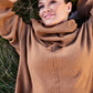 Tery Rib Neck Knit Sweater w/Snood by Suzy D London in Camel