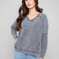 Cold Dye French Terry V-Neck Top by Charlie B in Charcoal