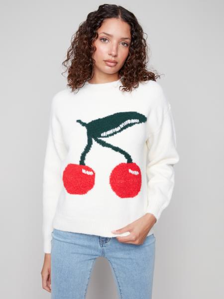 Cherry Fuzzy Drop Shoulder Sweater by Charlie B