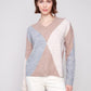 V-Neck Argyle Jacquard Sweater by Charlie B in Sesame