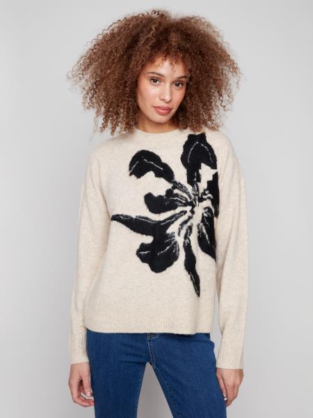 Floral Jacquard Crew Neck Sweater by Charlie B