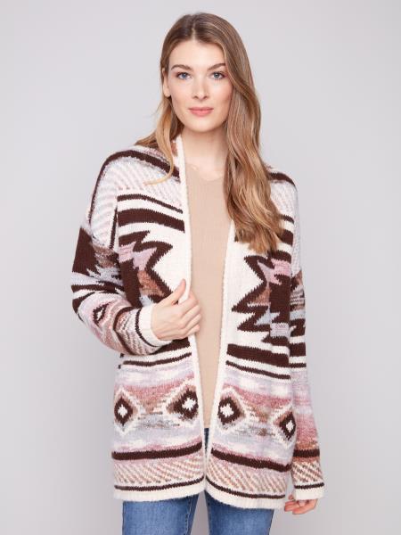 Space Dye Jacquard Jacket w/Pockets by Charlie B in Rosewood