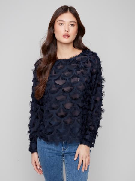Fancy Chiffon Blouse by Charlie B in Navy
