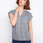 Printed Gingham Short Sleeve Blouse by Charlie B in Navy