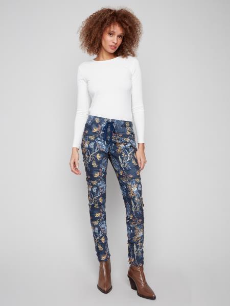 Printed Crinkle Suede Pull-On Jogger Pants by Charlie B in Rio