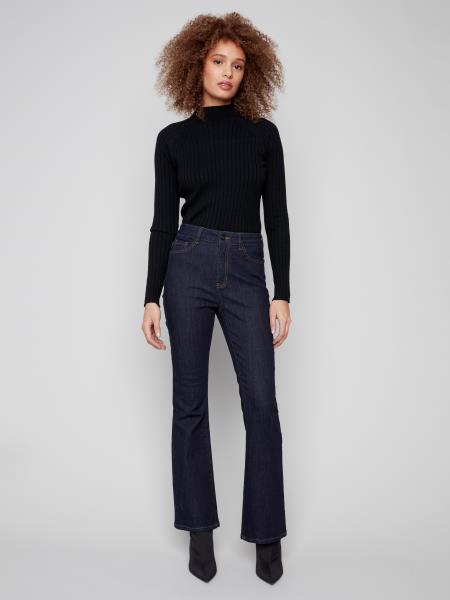 Bootcut Leg 5 Pocket Stretch Denim by Charlie B in Deep Blue