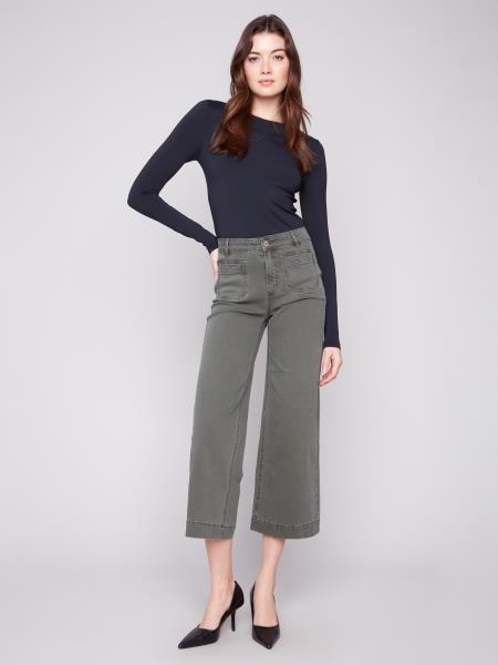 Cropped Patch Pocket Flare Colored Twill Pants by Charlie B in Spruce