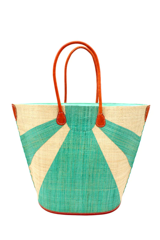 Sunburst Large Straw Tote Bag by Shebobo in Seafoam