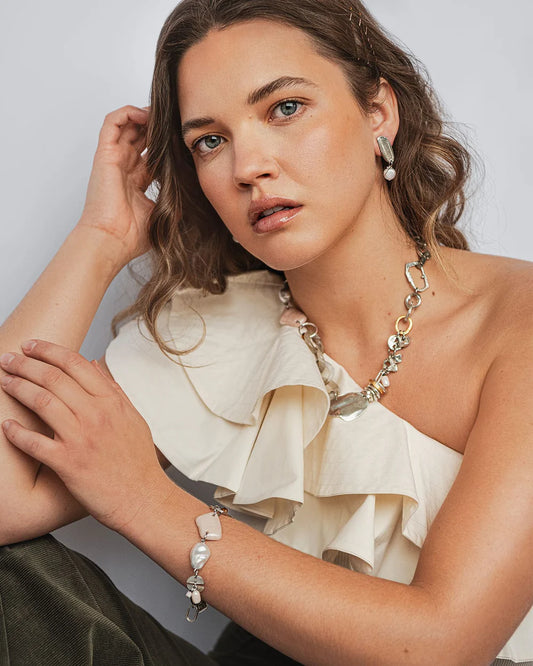 Ophira Earring by Anne-Marie Chagnon in Pearl/Silvery
