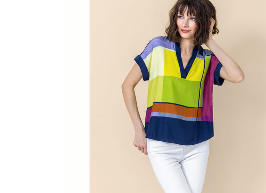 Go Printed Polo by Go by GoSilk in Color Blocks