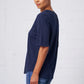 Slub Jersey V-Neck Elbow Sleeve Tee by Franne Golde in Navy