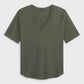 Slub Jersey V-Neck Elbow Sleeve Tee by Franne Golde in Olive