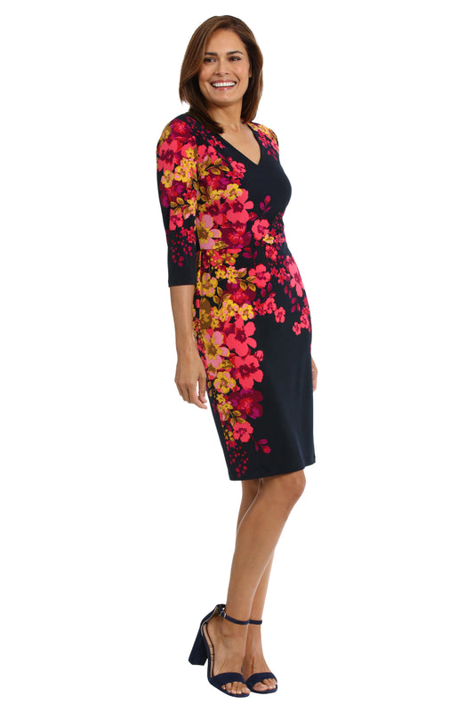 Dress by Maggy London in Navy Hot Coral Floral