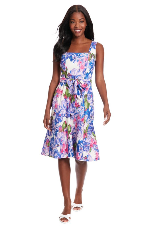 Two Pocket Floral Dress by London Times in Blue/Pink