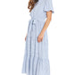 Tiered Stripe Maxi Dress with Sash Tie by London Times in Blue/White