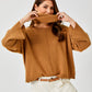 Tery Rib Neck Knit Sweater w/Snood by Suzy D London in Camel