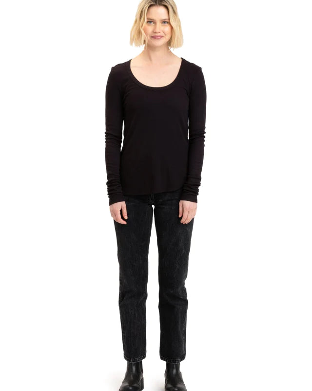 Tessa Feather Rib Long Sleeve by Threads 4 Thought in Black