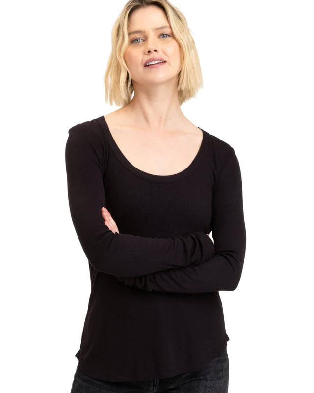 Tessa Feather Rib Long Sleeve by Threads 4 Thought in Black