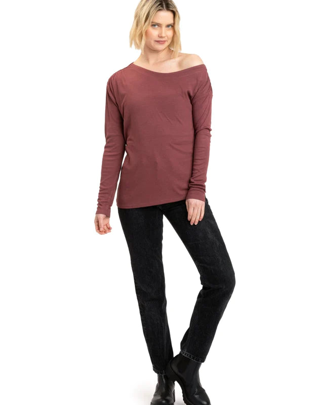 Leoni Feather Rib Long Sleeve by Threads 4 Thought in Rosewood