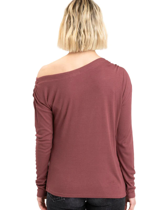 Leoni Feather Rib Long Sleeve by Threads 4 Thought in Rosewood