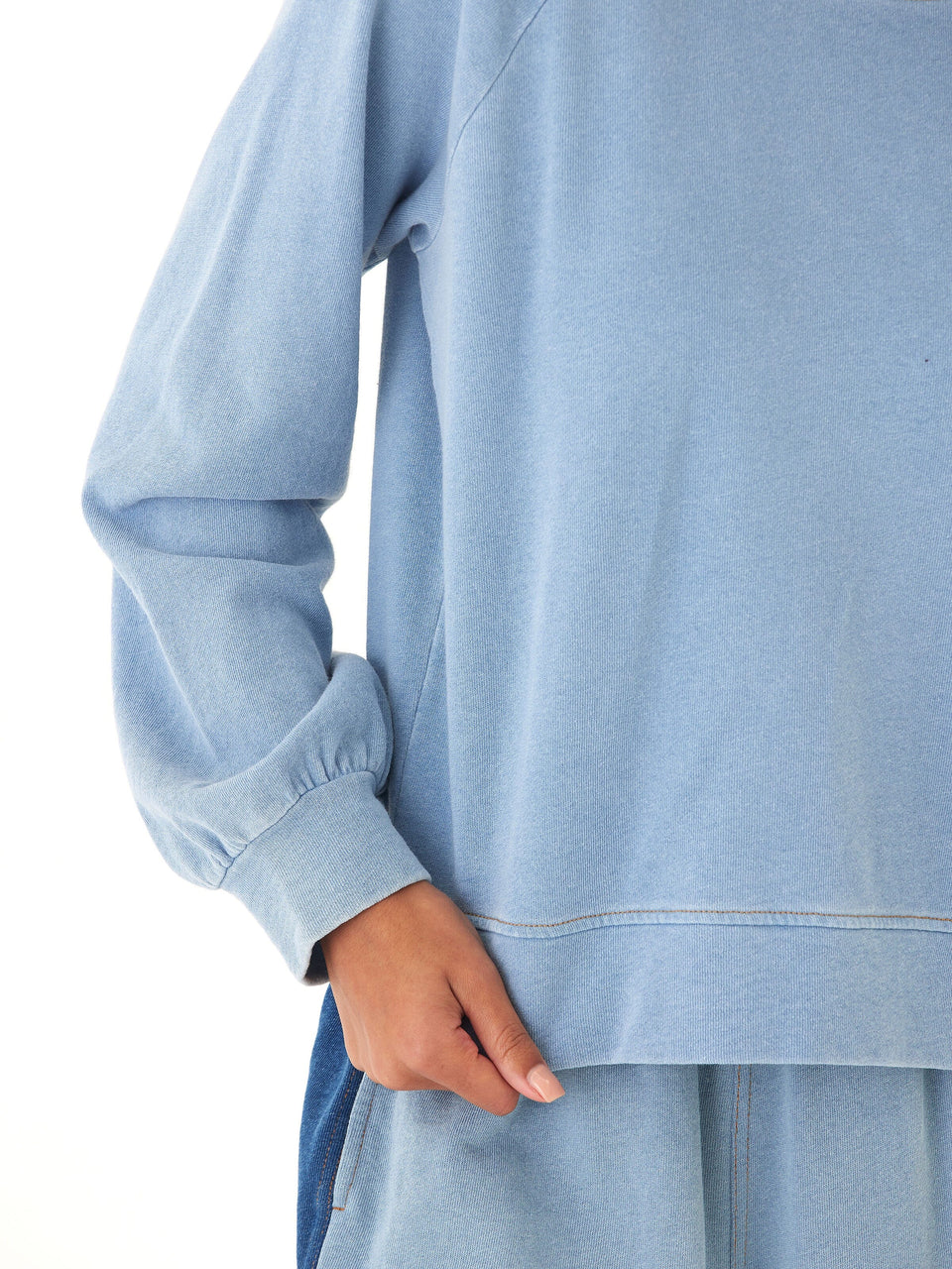Mabel Denim Terry Raglan Pullover by Threads 4 Thought in Light Wash