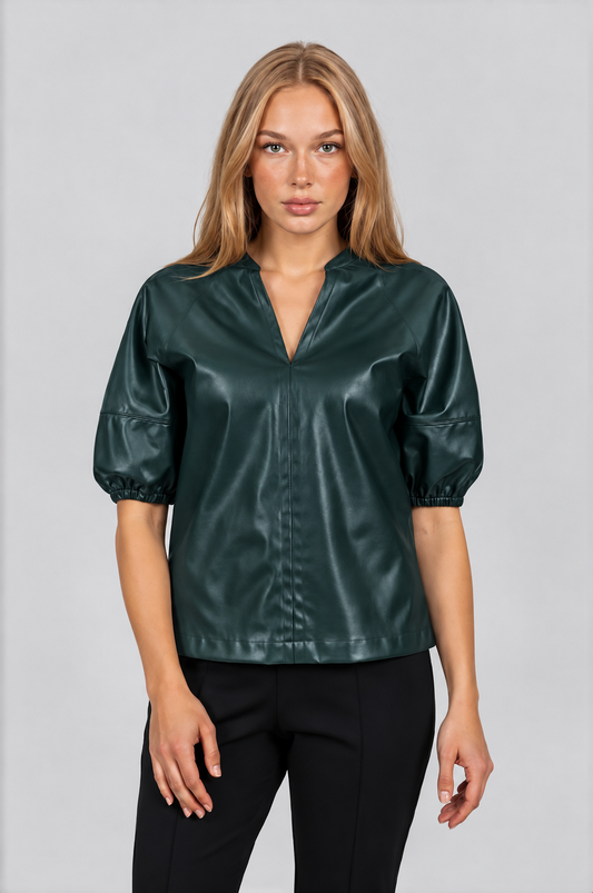 Vegan Leather Top by Scapa Lauren Perre in Olive