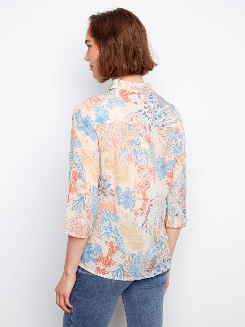 Printed Viscose Button Up Blouse by Charlie B in Coraline