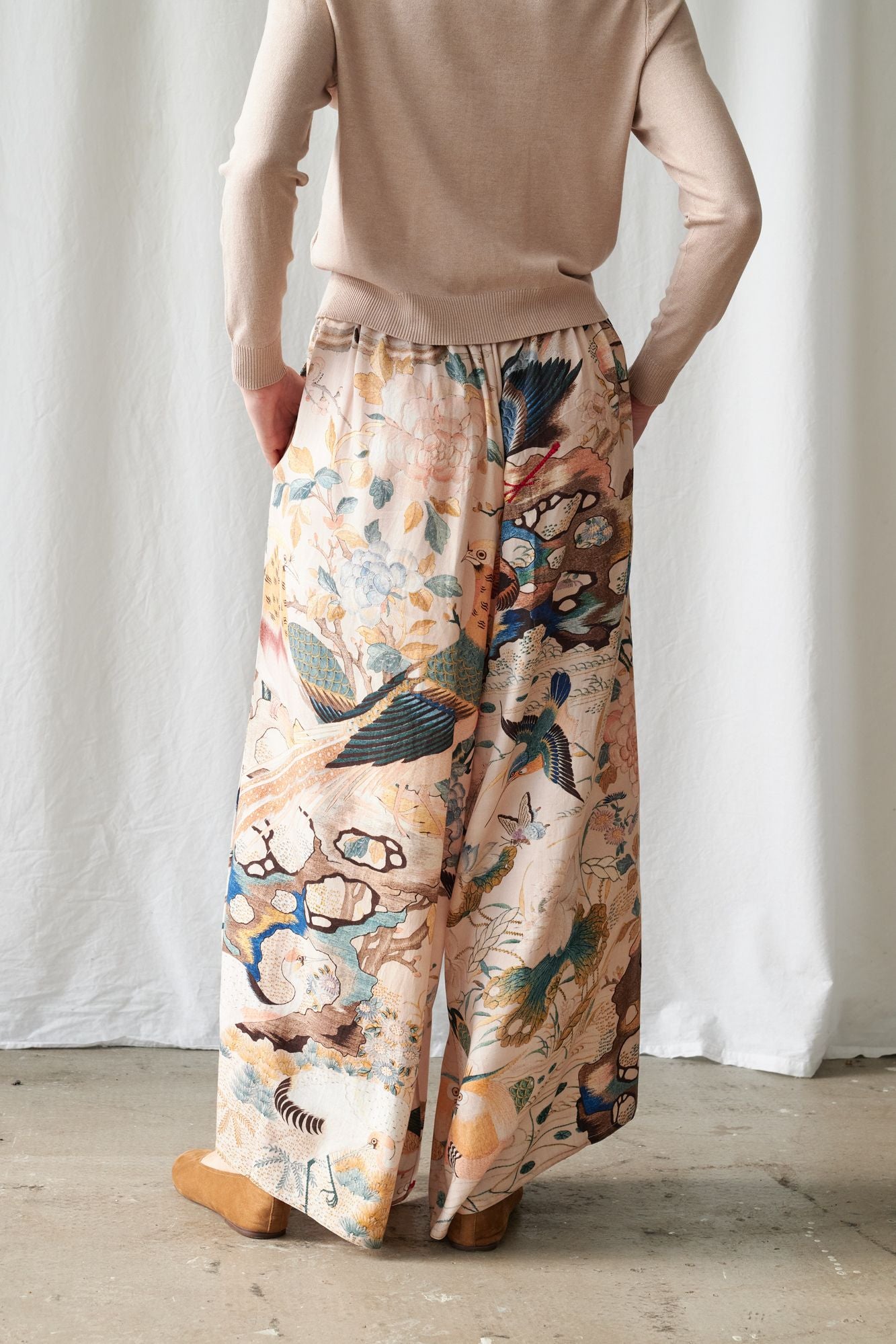 Hummingbird Palazzo Pants by One Hundred Stars in Nude