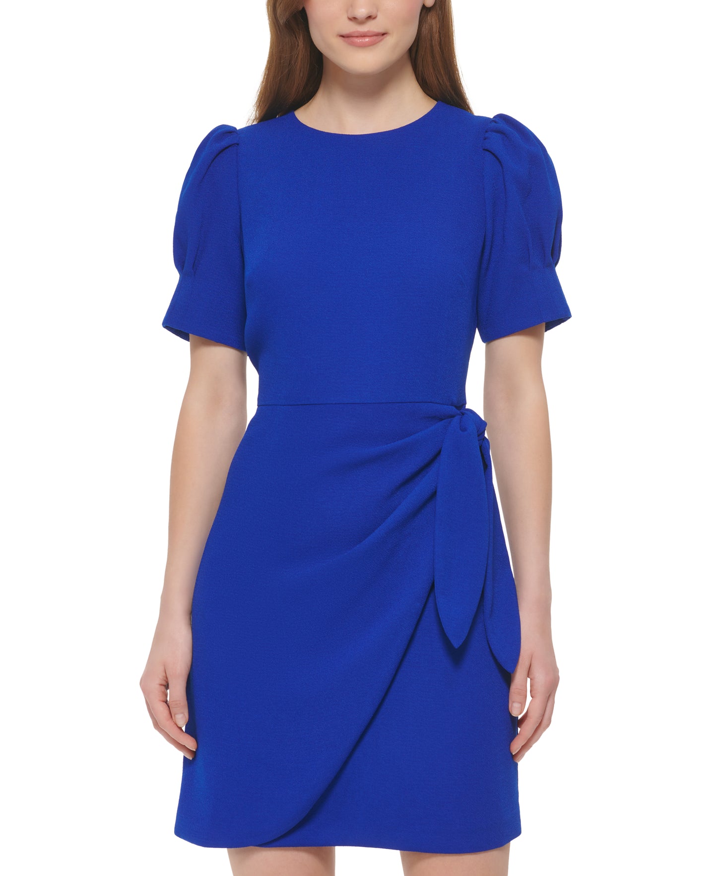 Crepe Novelty Sleeve Wrap Tie Dress by Vince Camuto in Coblat