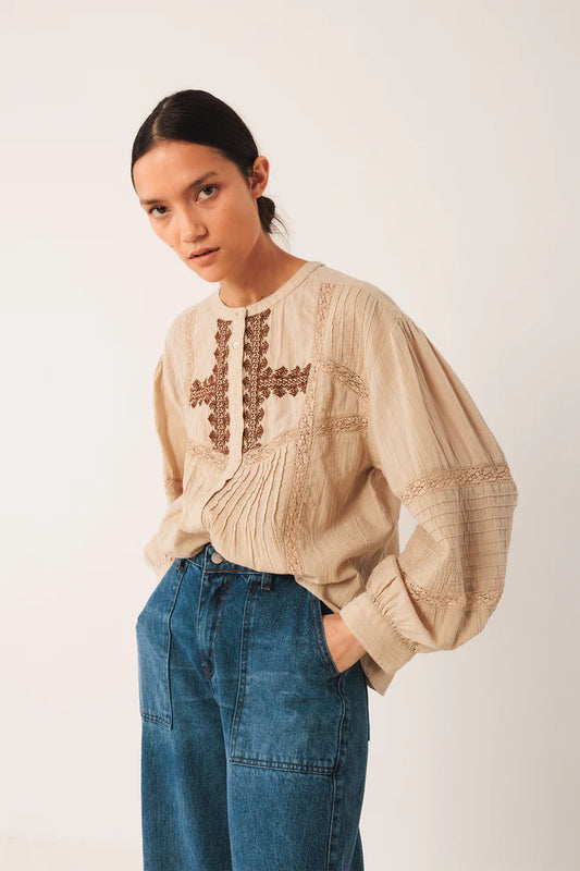 Ethnic Embroidered Shirt by Indi & Cold in Piedra