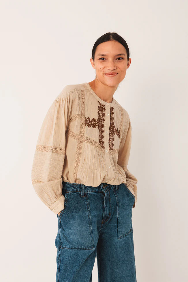 Ethnic Embroidered Shirt by Indi & Cold in Piedra