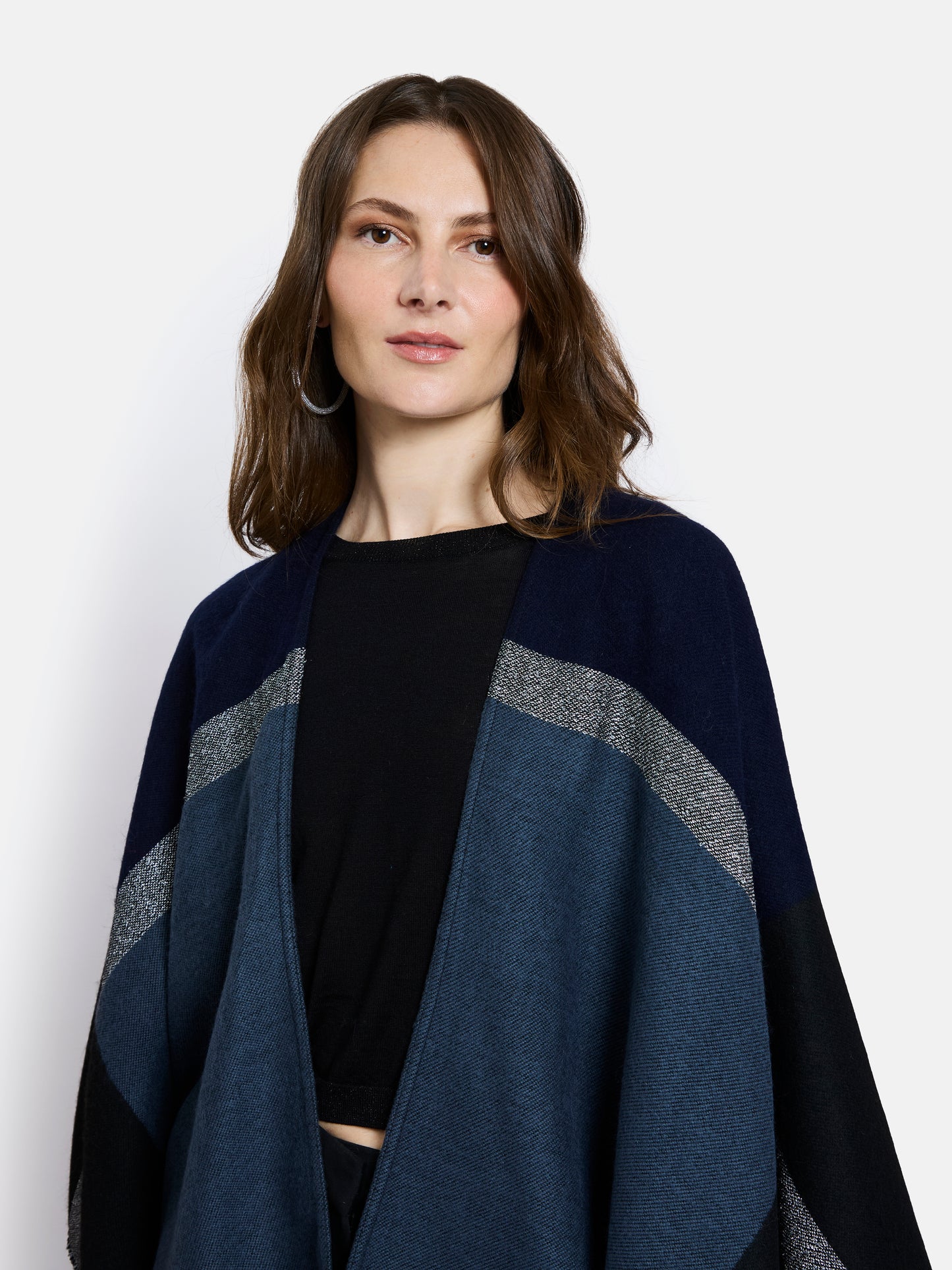 Villandry Open Poncho by Maison Lurex in Navy/Black