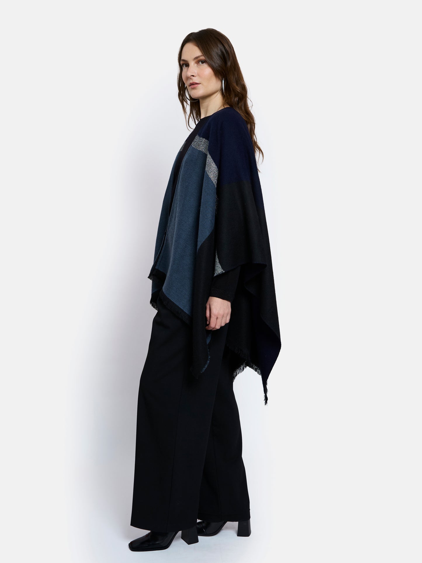 Villandry Open Poncho by Maison Lurex in Navy/Black