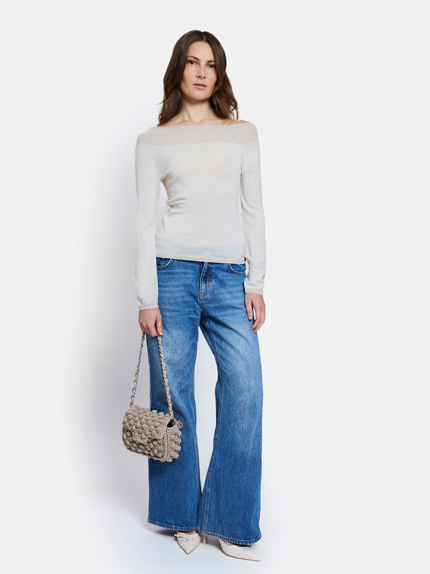 Vivienne Off-Shoulder Long Sleeves Top by Maison Lurex in Ecru