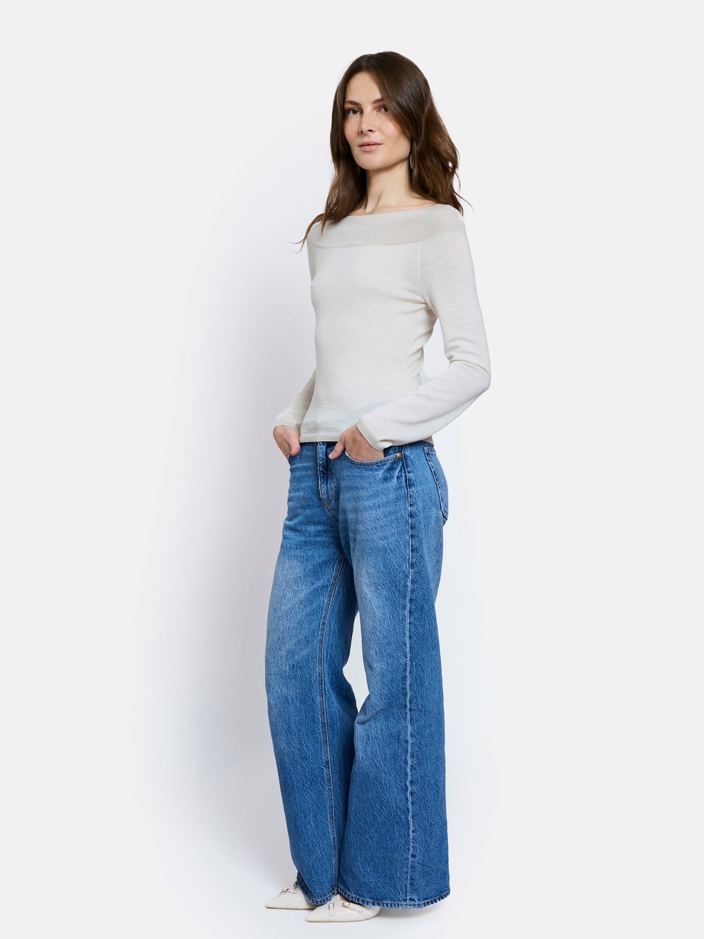 Vivienne Off-Shoulder Long Sleeves Top by Maison Lurex in Ecru