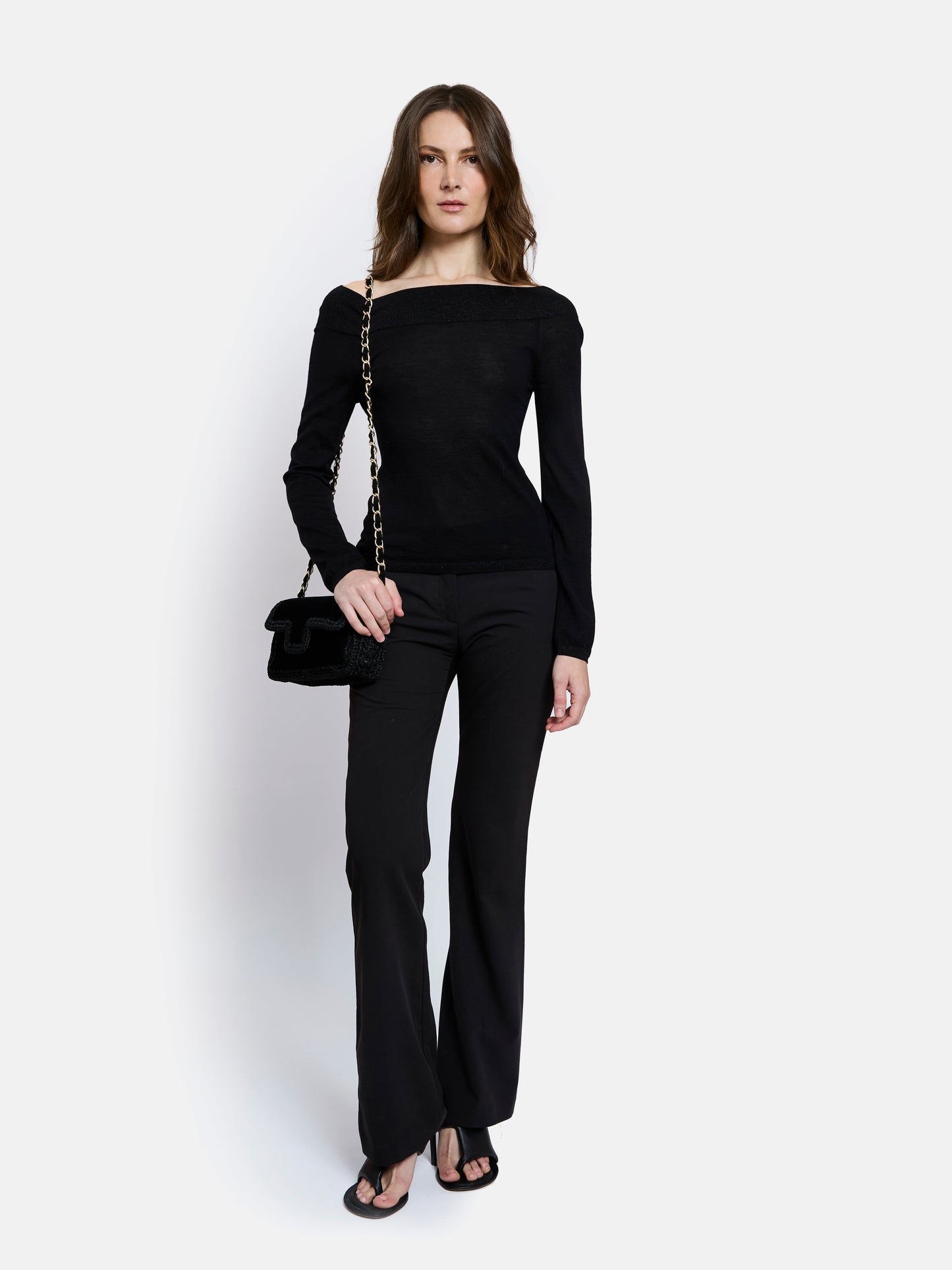 Vivienne Off-Shoulder Long Sleeves Top by Maison Lurex in Black