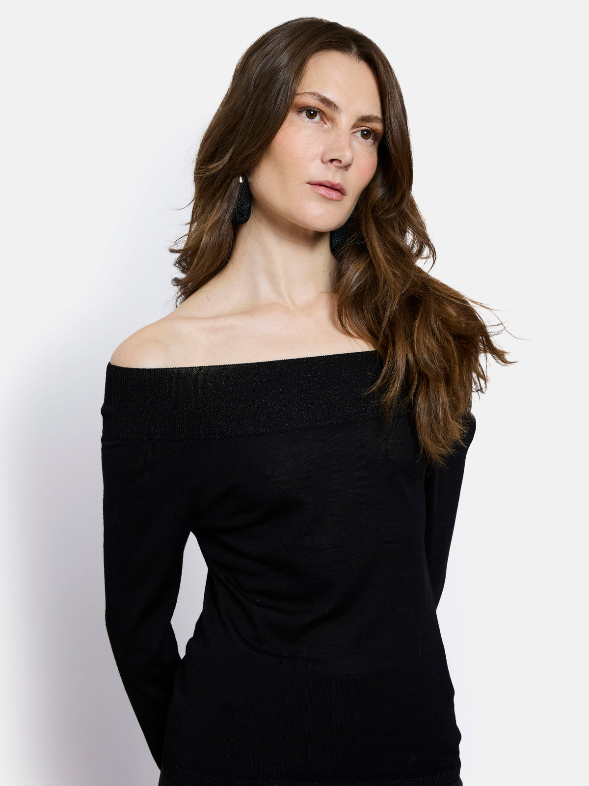 Vivienne Off-Shoulder Long Sleeves Top by Maison Lurex in Black
