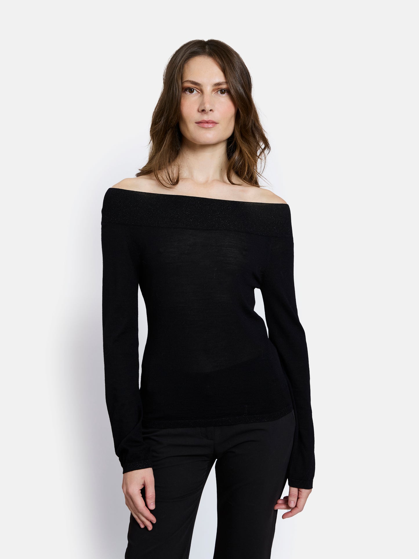 Vivienne Off-Shoulder Long Sleeves Top by Maison Lurex in Black